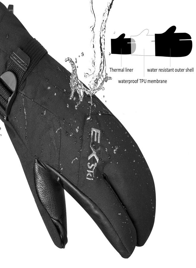 EXski Waterproof Winter 3-Finger Ski Gloves Warm Insulated Snow Mittens for Cold Weather Snowboard Snowmobile Black XX-Large - Image 3